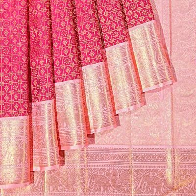 Kanchipuram Silk Checks And Butta Dark Pink Saree