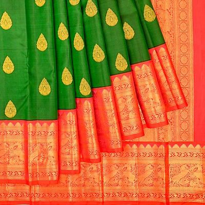 Taranga Kanchi Silk Butta Dark Green Saree