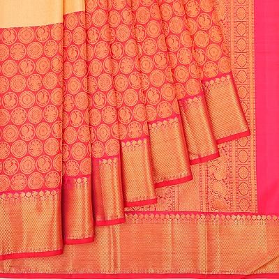 Taranga Kanchi Silk Geometrical Brocade Cream Saree