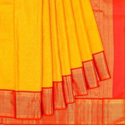 Kanchipuram Silk Brocade Yellow Saree