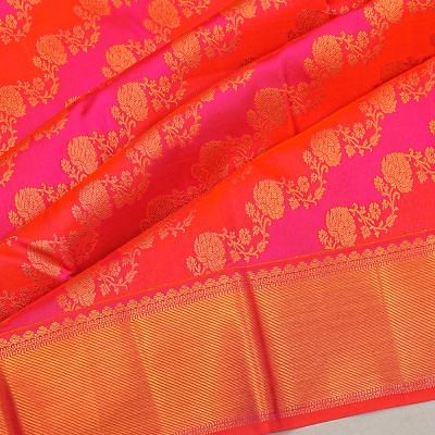 Kanchipuram Silk Jaal Pink And Orange Saree