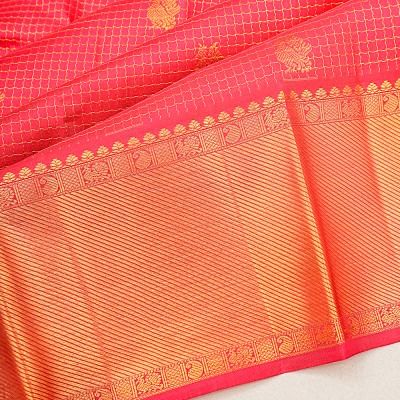 Kanchipuram Silk Checks And Butta Pink Saree