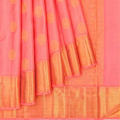 Kanchipuram Silk Checks And Butta Pink Saree