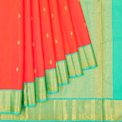 Kanchipuram Silk Butta Dual Tone Pink And Orange Saree