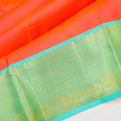 Kanchipuram Silk Butta Dual Tone Pink And Orange Saree