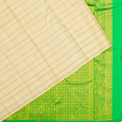 Kanchipuram Silk Checks And Butta Cream Saree