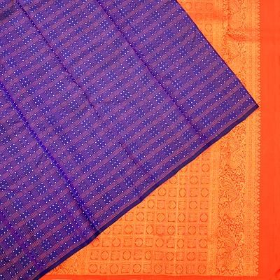 Kanchipuram Silk Checks And Butta Dark Blue Saree