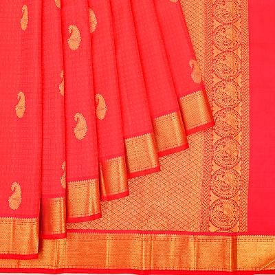 Kanchipuram Silk Jacuqard And Butta Redish Pink Saree