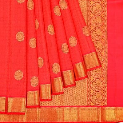 Kanchipuram Silk Jacuqard And Butta Redish Pink Saree