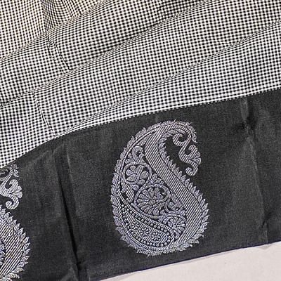 Classic Kanchipuram Silk Checks White And Black Saree