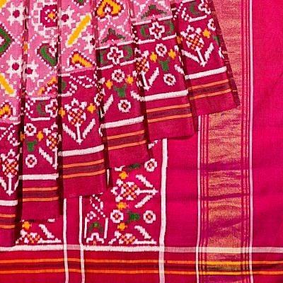 Patan Patola Silk Double Ikat Baby Pink Saree