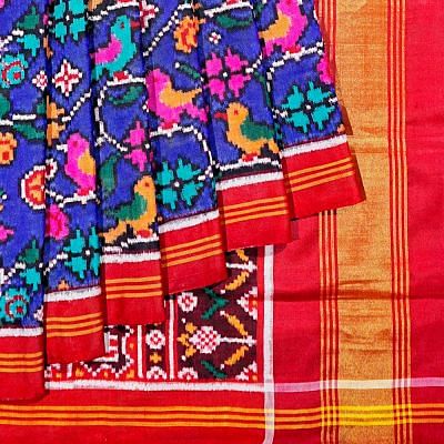 Patan Patola Silk Double Ikat Rathna Chok Bhat Royal Blue Saree