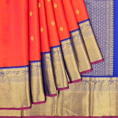 Kanchipuram Silk Butta Dual Tone Pink And Orange Saree