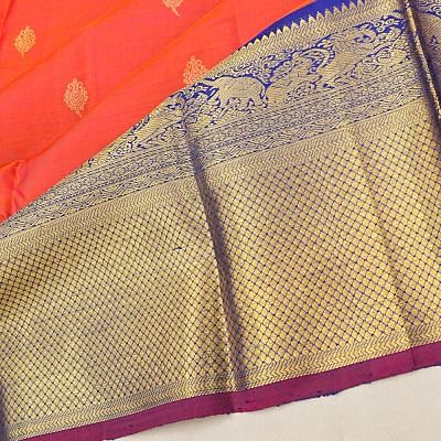 Kanchipuram Silk Butta Dual Tone Pink And Orange Saree