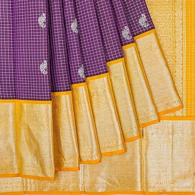 Kanchipuram Silk Checks And Butta Violet Saree