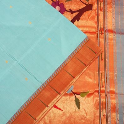 Paithani Silk Butta Sky Blue Saree With Single Muniya Border