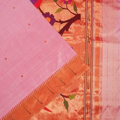 Paithani Silk Butta Baby Pink Saree With Single Muniya Border