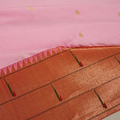 Paithani Silk Butta Baby Pink Saree With Triple Muniya Border