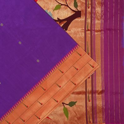 Paithani Silk Butta Violet Saree With Triple Muniya Border