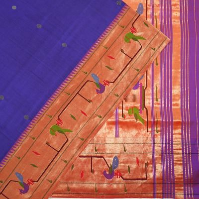 Paithani Silk Butta Dark Blue Saree With Akruthi Border