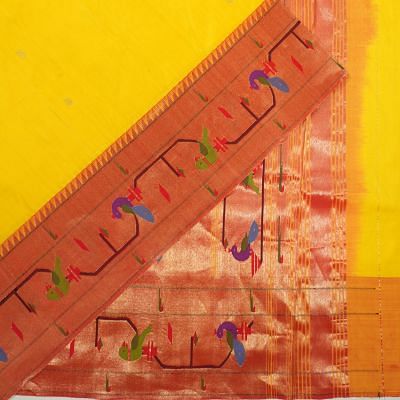 Paithani Silk Butta Yellow Saree With Akruthi Border