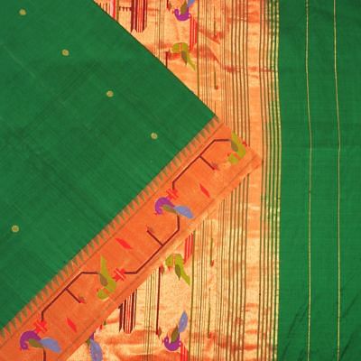 Paithani Silk Butta Dark Green Saree