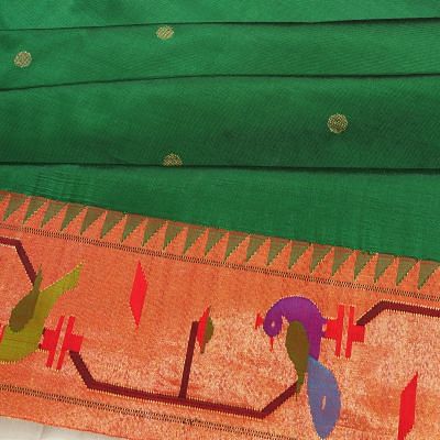 Paithani Silk Butta Dark Green Saree