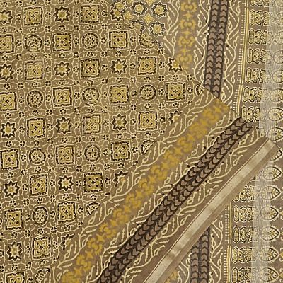 Chanderi Cotton Ajrak Printed Choco Brown Saree