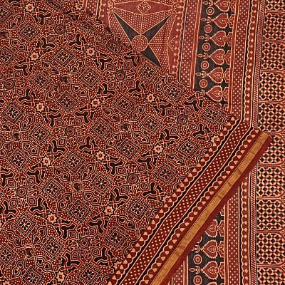 Chanderi Cotton Ajrak Printed Brown Saree