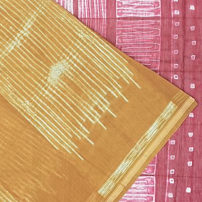 Chanderi Cotton Shibori Printed Khaki Brown Saree