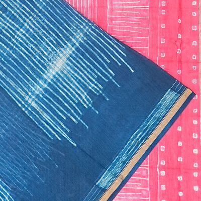 Chanderi Cotton Shibori Printed Dark Blue Saree