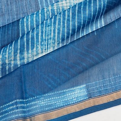 Chanderi Cotton Shibori Printed Dark Blue Saree