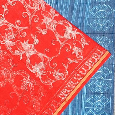 Chanderi Cotton Shibori Printed Red Saree