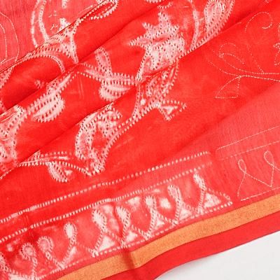 Chanderi Cotton Shibori Printed Red Saree