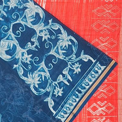 Chanderi Cotton Shibori Printed Blue Saree