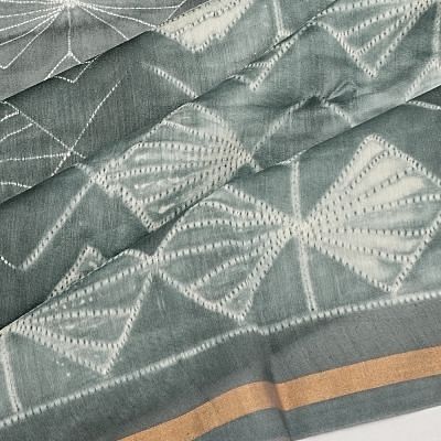 Chanderi Cotton Shibori Printed Grey Saree