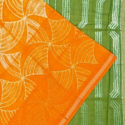 Chanderi Cotton Shibori Printed Orange Saree