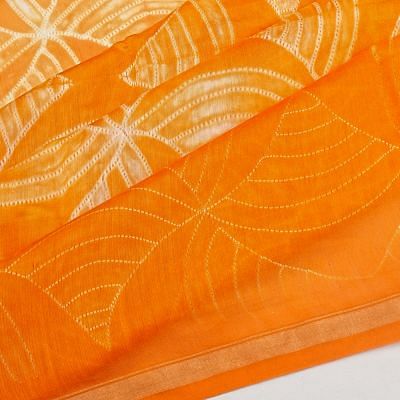 Chanderi Cotton Shibori Printed Orange Saree