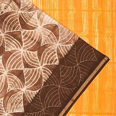 Chanderi Cotton Shibori Printed Brown Saree