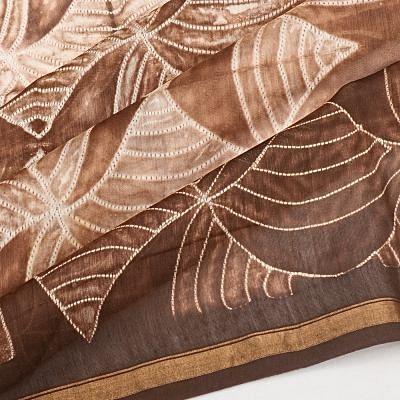 Chanderi Cotton Shibori Printed Brown Saree