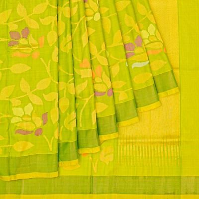 Uppada Silk All Over Jamdani Parrot Green Saree