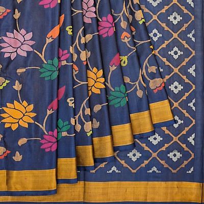 Uppada Silk All Over Jamdani Dark Blue Saree