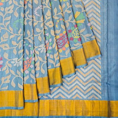 Uppada Silk All Over Jamdani Powder Blue Saree