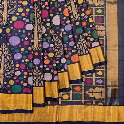 Uppada Silk All Over Jamdani Dark Blue Saree