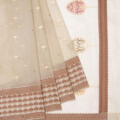 Banarasi Kora Organza Butta Cream Saree