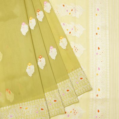 Banarasi Kora Organza Butta Green Saree