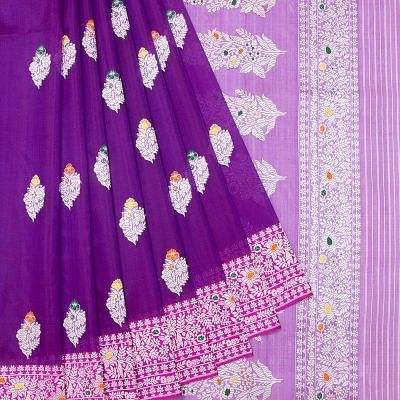 Banarasi Kora Organza Butta Purple Saree