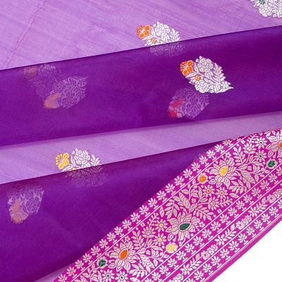 Banarasi Kora Organza Butta Purple Saree