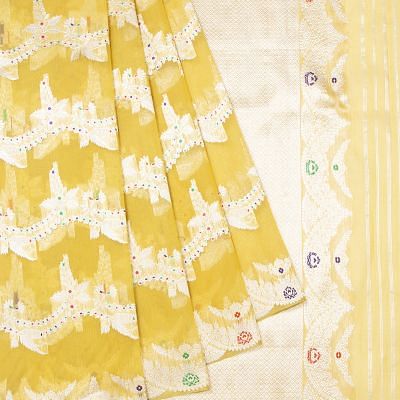 Banarasi Kora Organza Jaal Yellow Saree