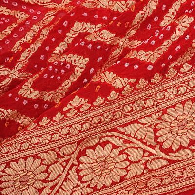 Banarai Georgette Bandhani Brocade Red Saree